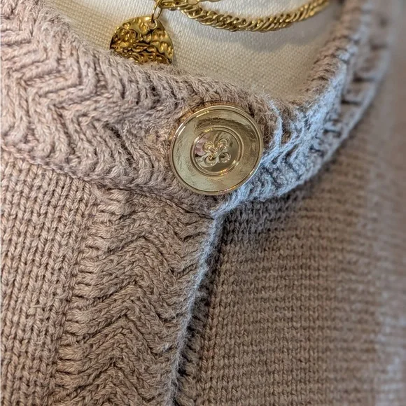 J.Crew Cropped Cardigan Sweater XS Taupe Gold Buttons Braided Trim 100% Cotton - Picture 3 of 10